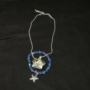 3D faux silver star necklace and bracelet set